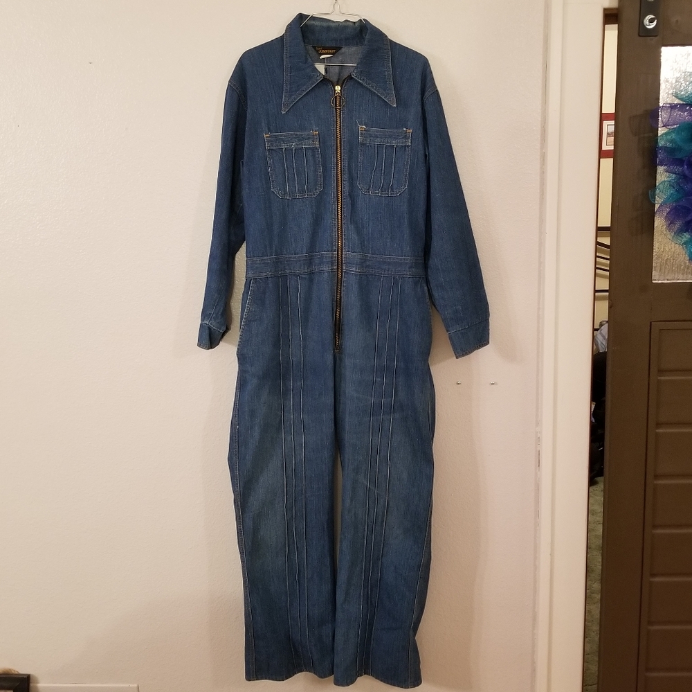 Vintage trendy blue jean jumpsuit